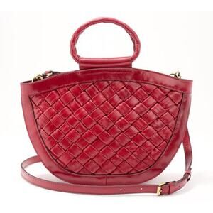 Patricia Nash Leather Ossi Satchel with Crossbody Strap Ruby Red